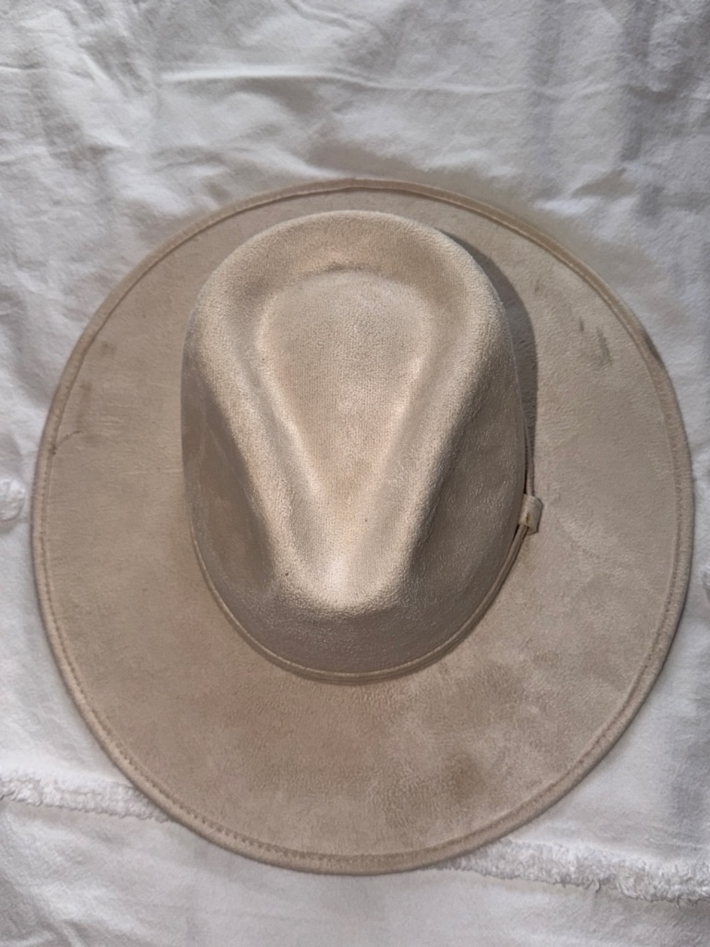 Wide-Brim Suede Fedora Hat in Light Beige